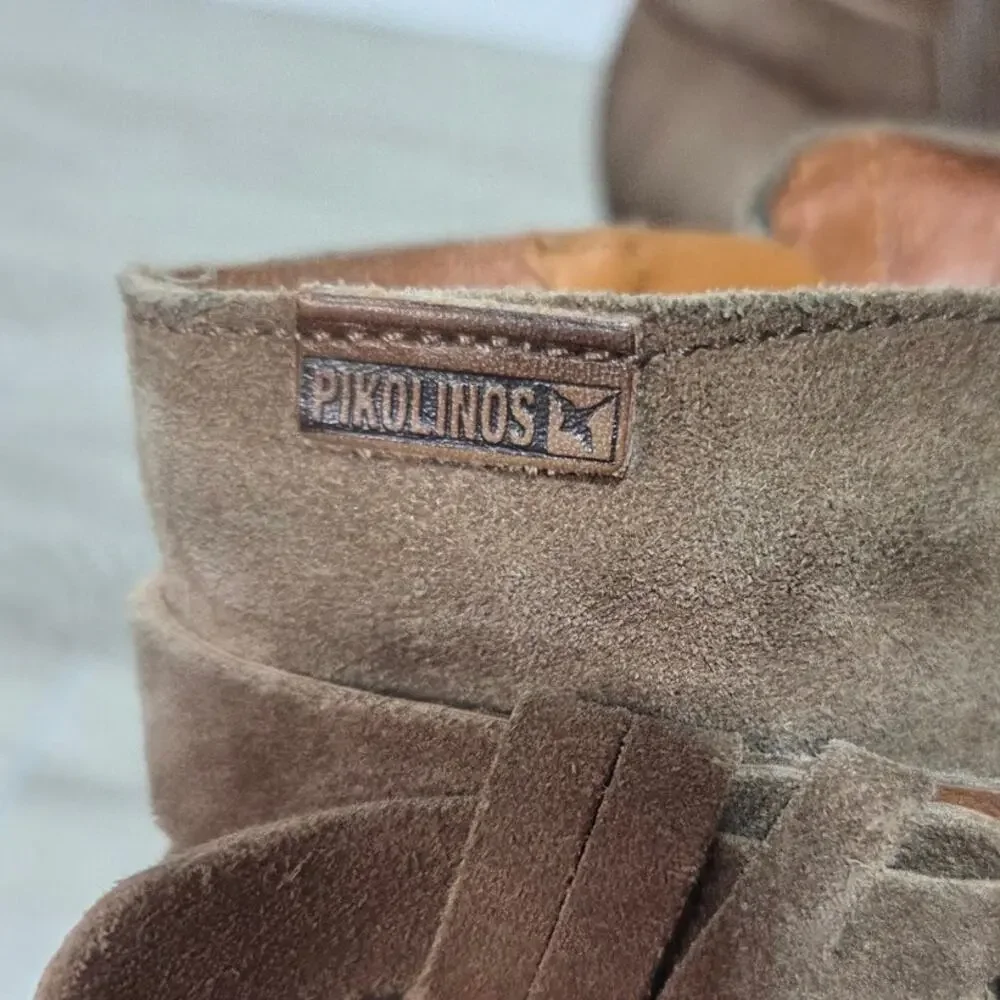 Pikolinos Baqueira Brown Leather Boho Buckle Ankle Boots Size 38 US 8